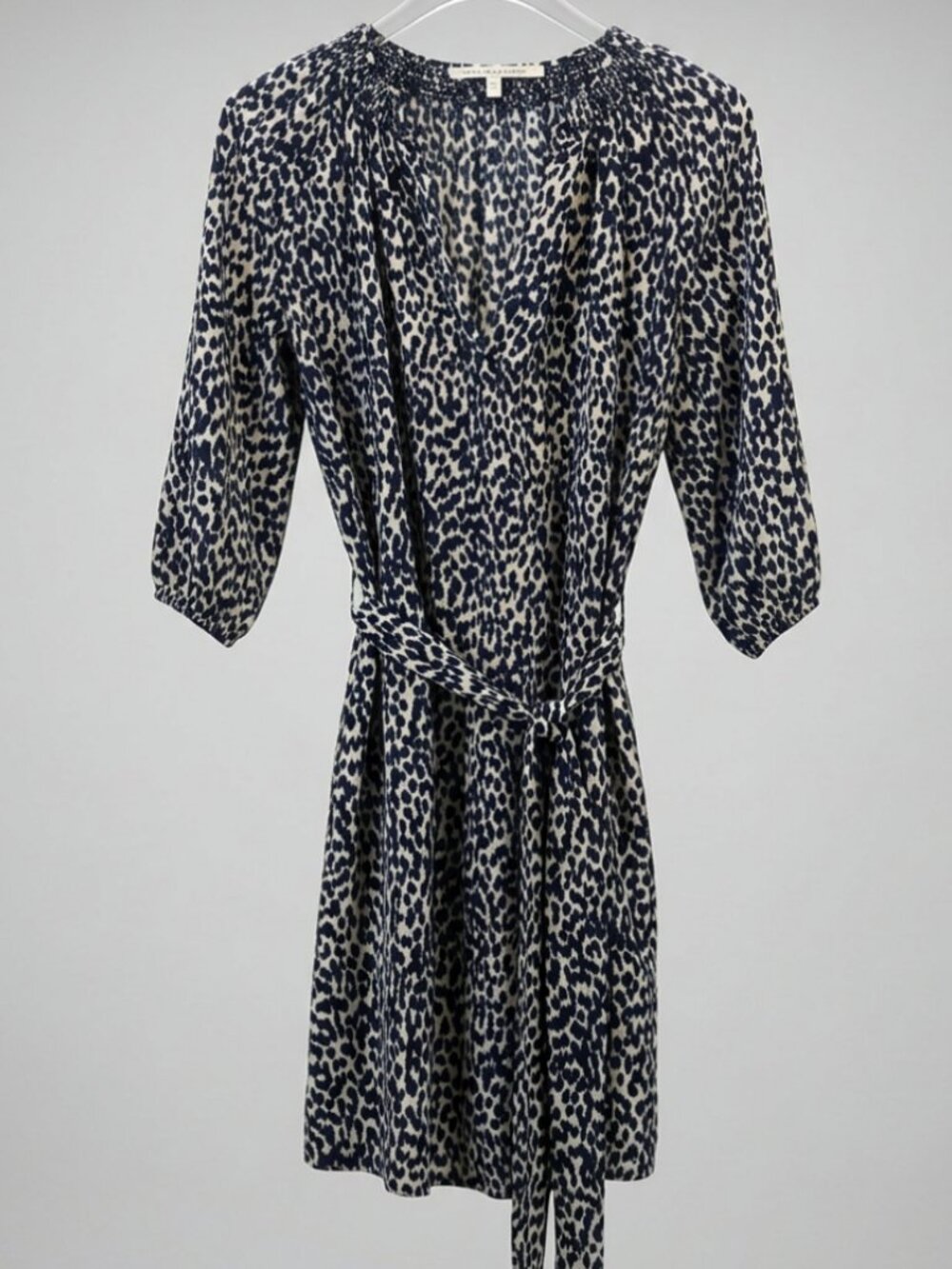 COLLECTIVE CONCEPTS BUTTON DOWN SHIRT DRESS BELT BLUE WHITE DOTS ANIMAL PRINT